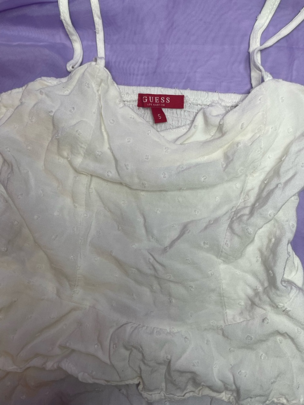 GUESS White Eyelet Cowl Neck Spaghetti Strap Camisole